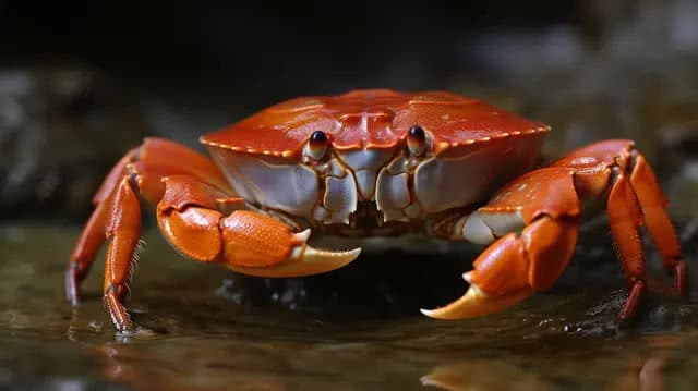Kepiting segar berwarna merah oranye dengan sepasang capit besar